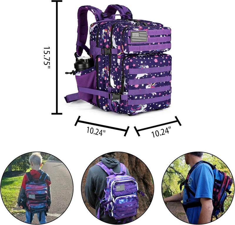 Lovelinks21 25L Tactical Military Backpack Small Travel Rucksack for Men and Women Assault Pack Bug Out Bag Molle Daypack Gym Backpack with Bottle Holder (Purple Pony) - Image 2